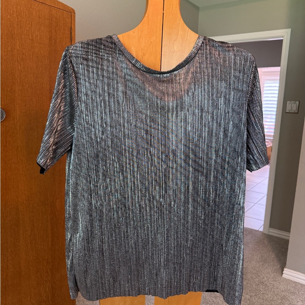 Silence + Noise Silver Pleated Short Sleeve T-Shirt